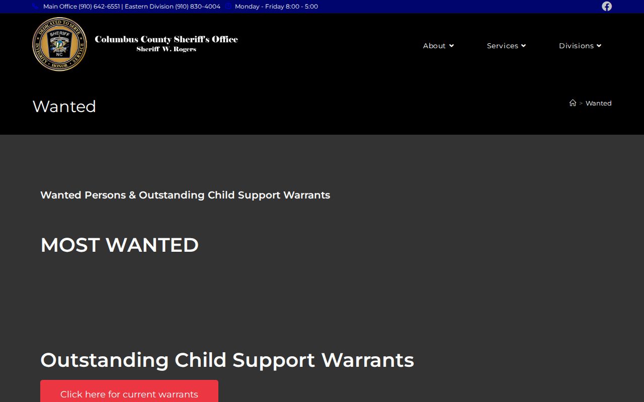 Columbus County Sheriff wanted page source capture